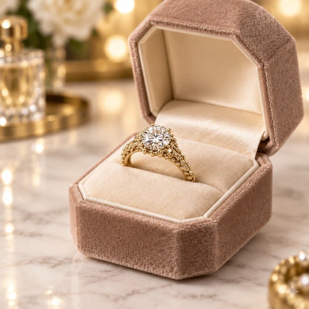 ✨ STUNNING Vintage-Inspired Yellow Gold Granulated Diamond Ring ✨size 7.5